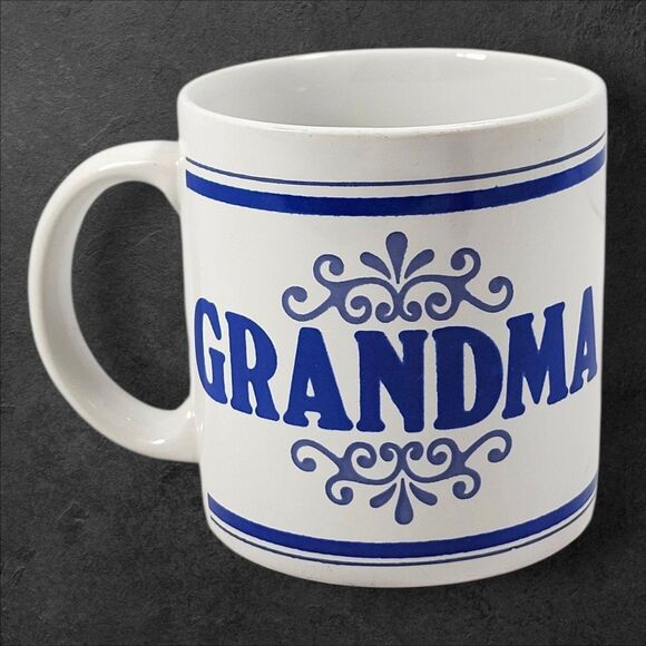 Vintage Grandma Mug GHC England Blue White Stoneware Coffee Cup Grannycore Gift - Picture 1 of 7